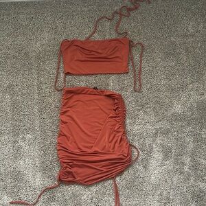 Coral Crop top and skirt set